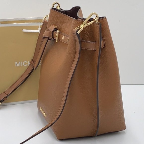 Michael Kors Emilia Small Bucket Bag Messenger Leather Luggage - Picture 5 of 15